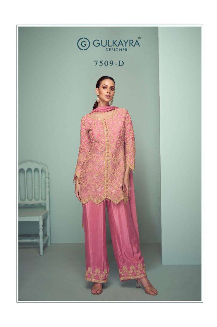 GULKAYRA DESIGNER CROWN PLATINUM CHINON SILK WESTERN STYLE REAYMADE SUITS 