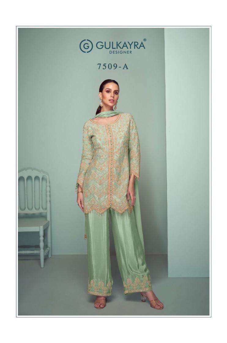 GULKAYRA DESIGNER CROWN PLATINUM CHINON SILK WESTERN STYLE REAYMADE SUITS 