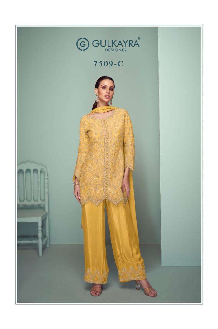 GULKAYRA DESIGNER CROWN PLATINUM CHINON SILK WESTERN STYLE REAYMADE SUITS 