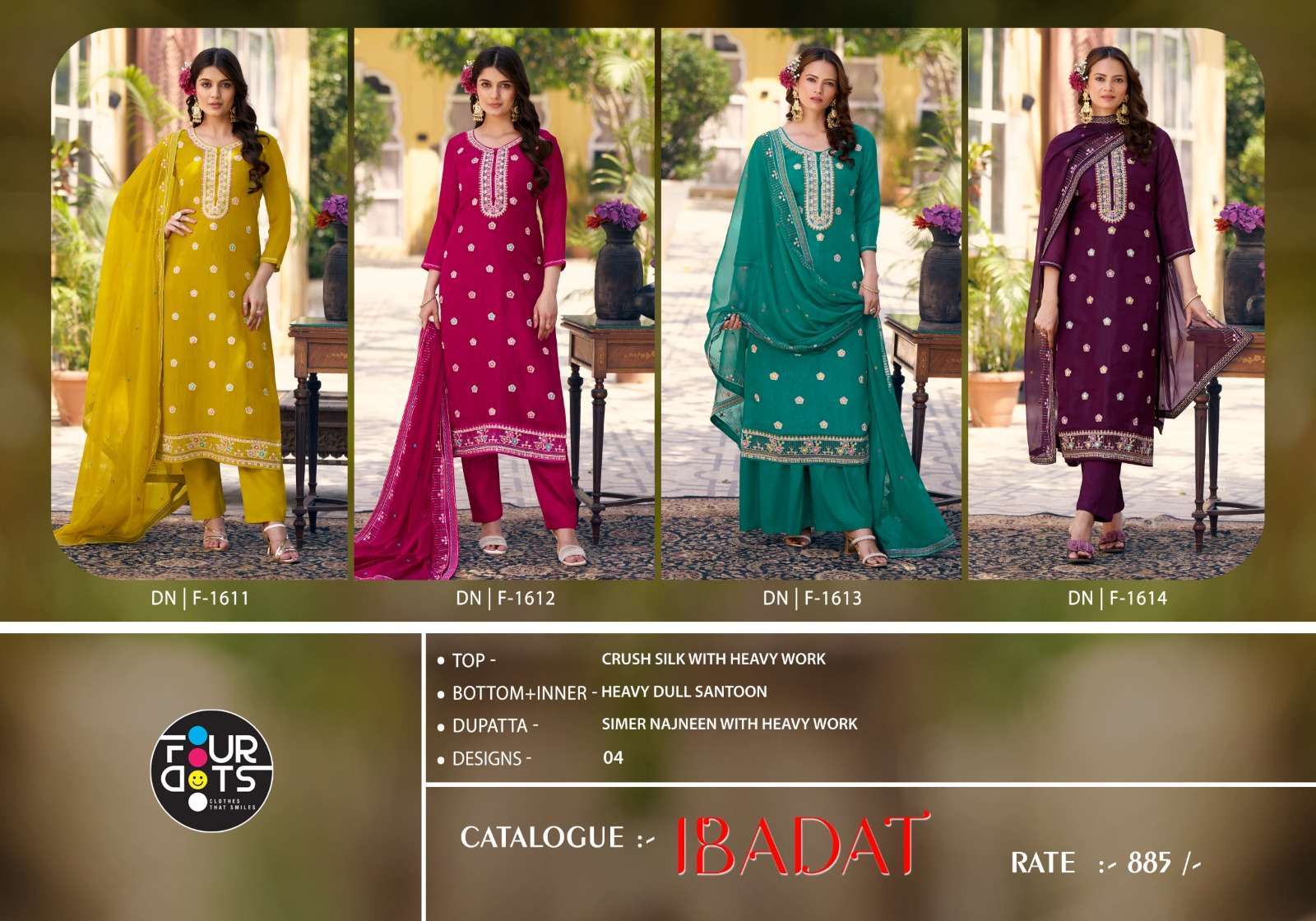 FOURDOTS IBADAT DESIGNER READYMADE SILK LADIES SUIT FOR WOMEN DEALER