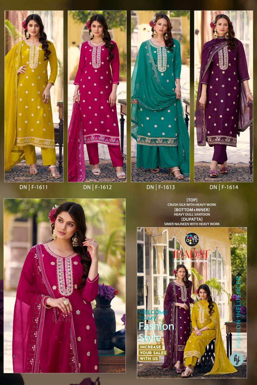 FOURDOTS IBADAT DESIGNER READYMADE SILK LADIES SUIT FOR WOMEN DEALER