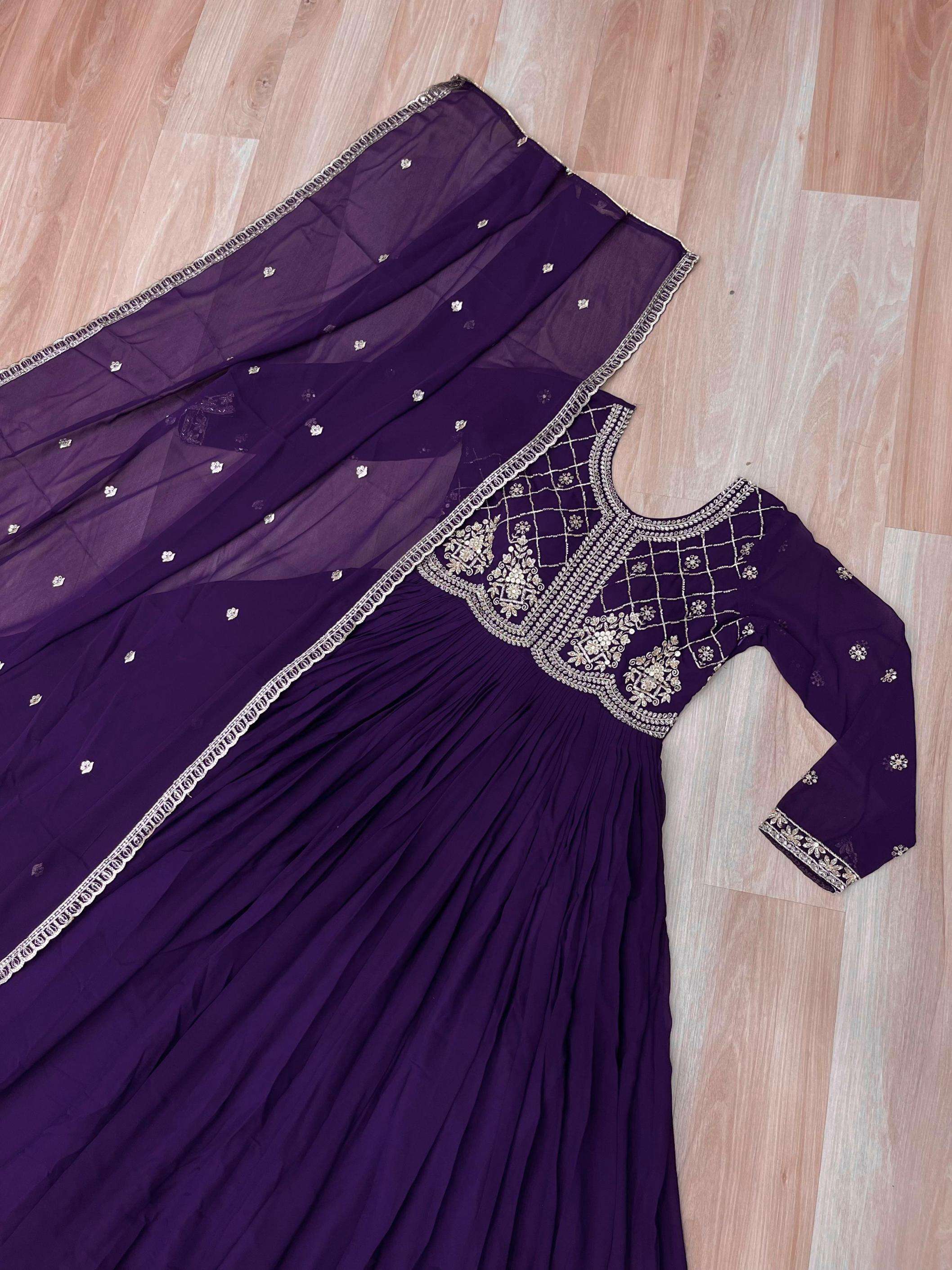 ETHNIC DESIGNER GEORGETTE FABRIC EMBROIDERY WORK LONG SUITS LW 9220