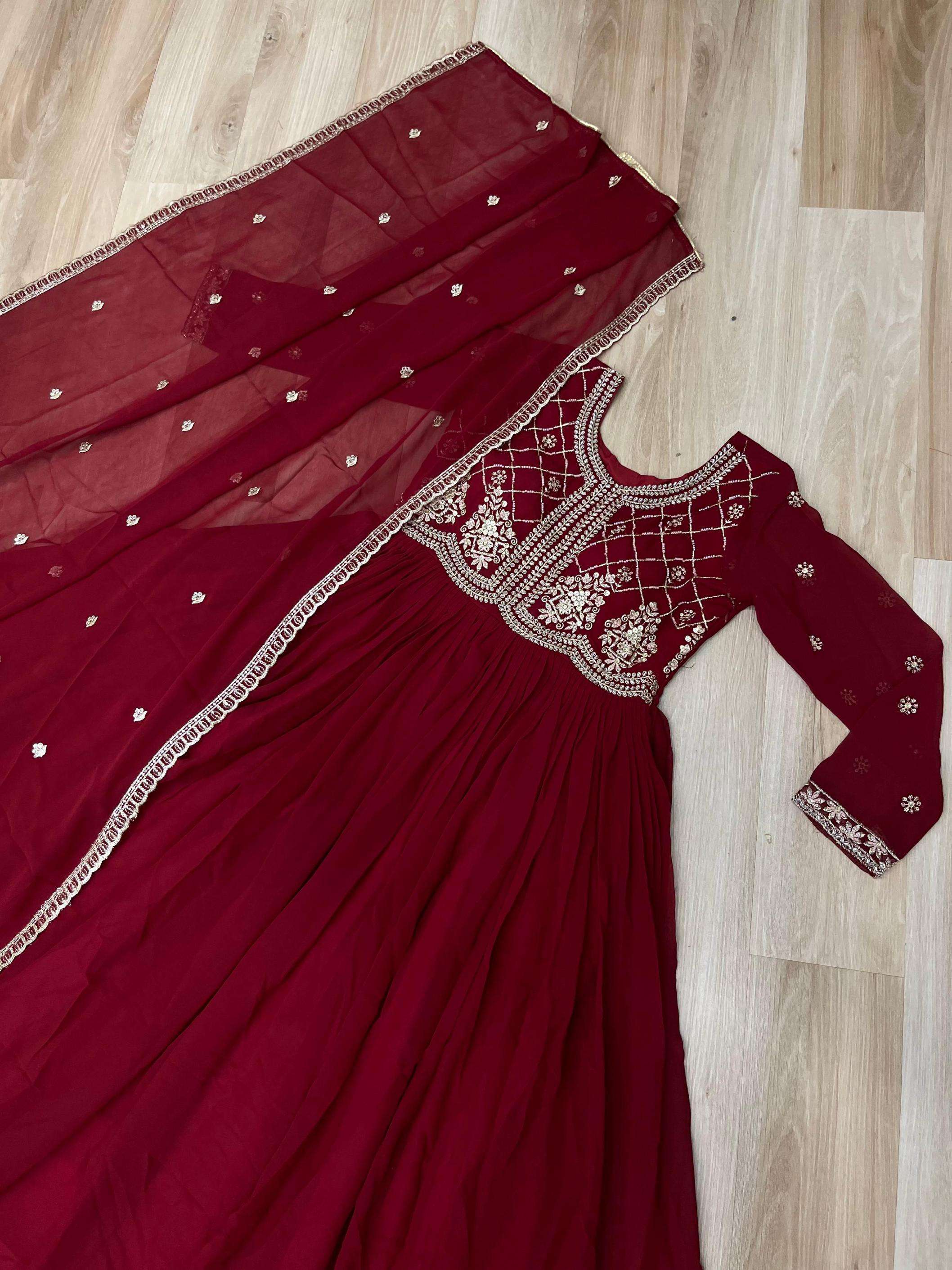ETHNIC DESIGNER GEORGETTE FABRIC EMBROIDERY WORK LONG SUITS LW 9220