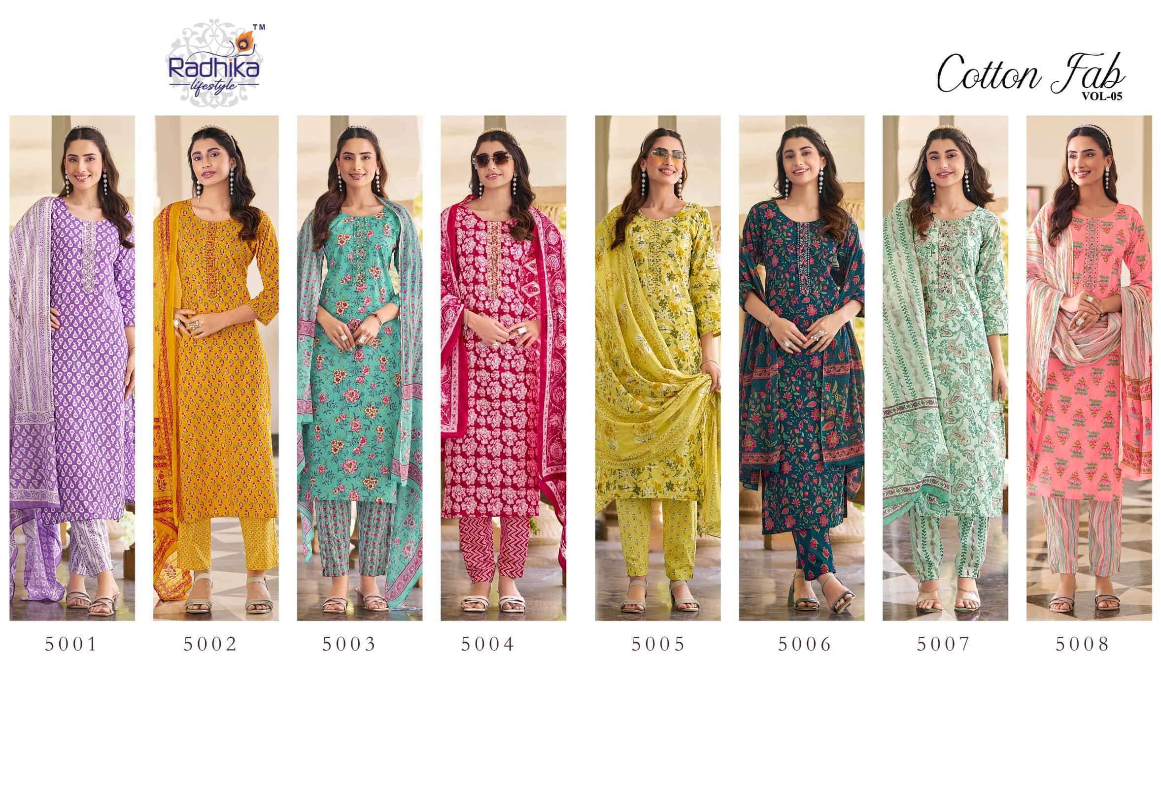 RADHIKA LIFESTYLE COTTON FAB VOL 15 COTTON STRAIGHT KURTI PANT SUIT WHOLESALE