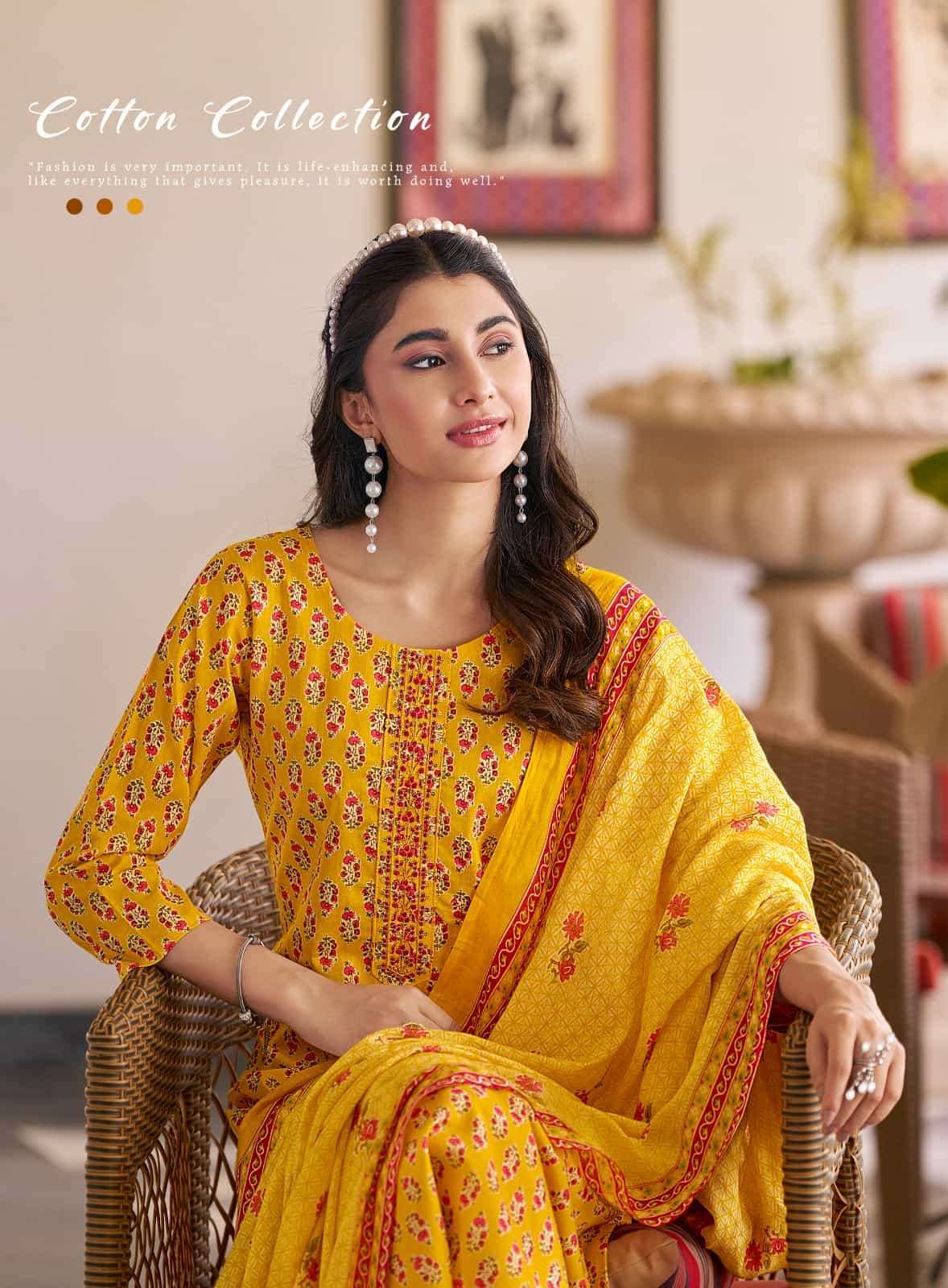 RADHIKA LIFESTYLE COTTON FAB VOL 15 COTTON STRAIGHT KURTI PANT SUIT WHOLESALE