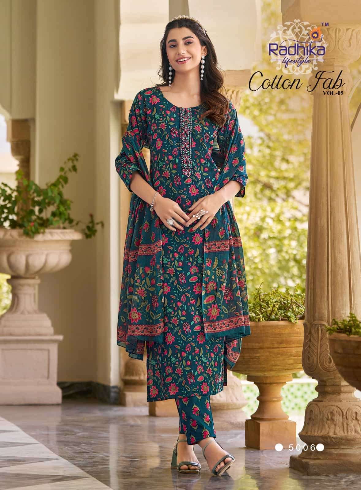 RADHIKA LIFESTYLE COTTON FAB VOL 15 COTTON STRAIGHT KURTI PANT SUIT WHOLESALE
