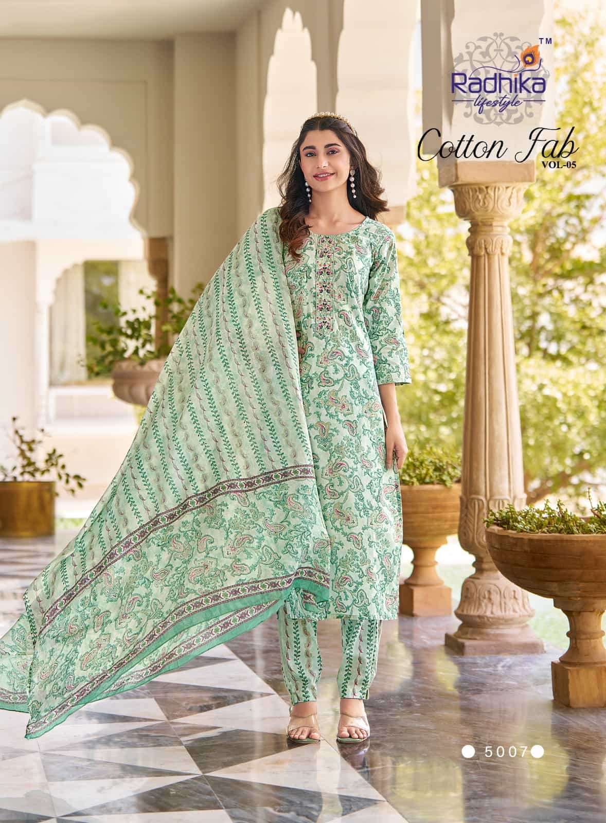 RADHIKA LIFESTYLE COTTON FAB VOL 15 COTTON STRAIGHT KURTI PANT SUIT WHOLESALE