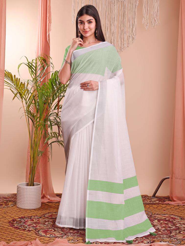 ASTITA THE WHITE LOOK SUMMER SPECIAL LINEN COTTON FABRIC FANCY LOOK SAREE 